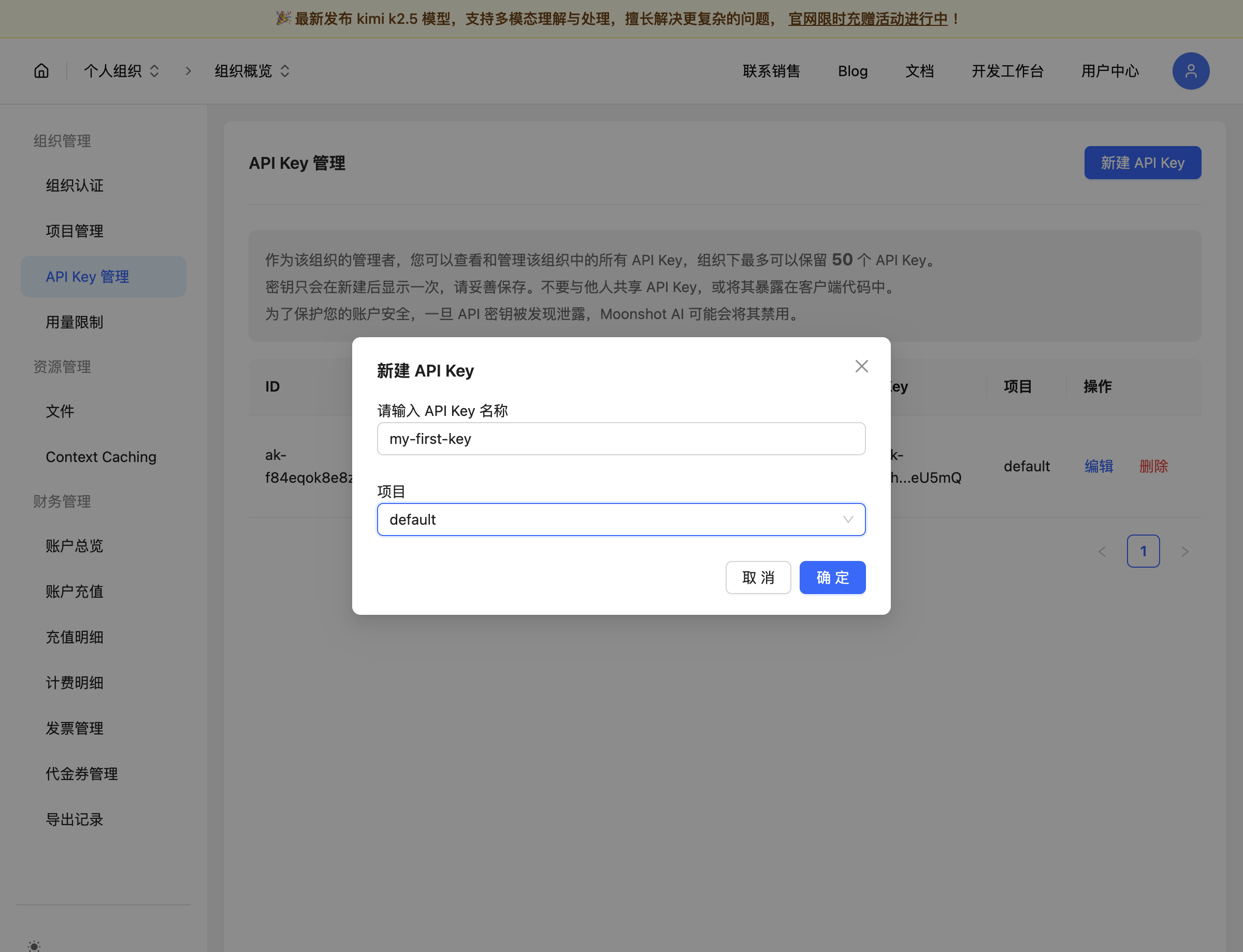 填写 API Key 信息