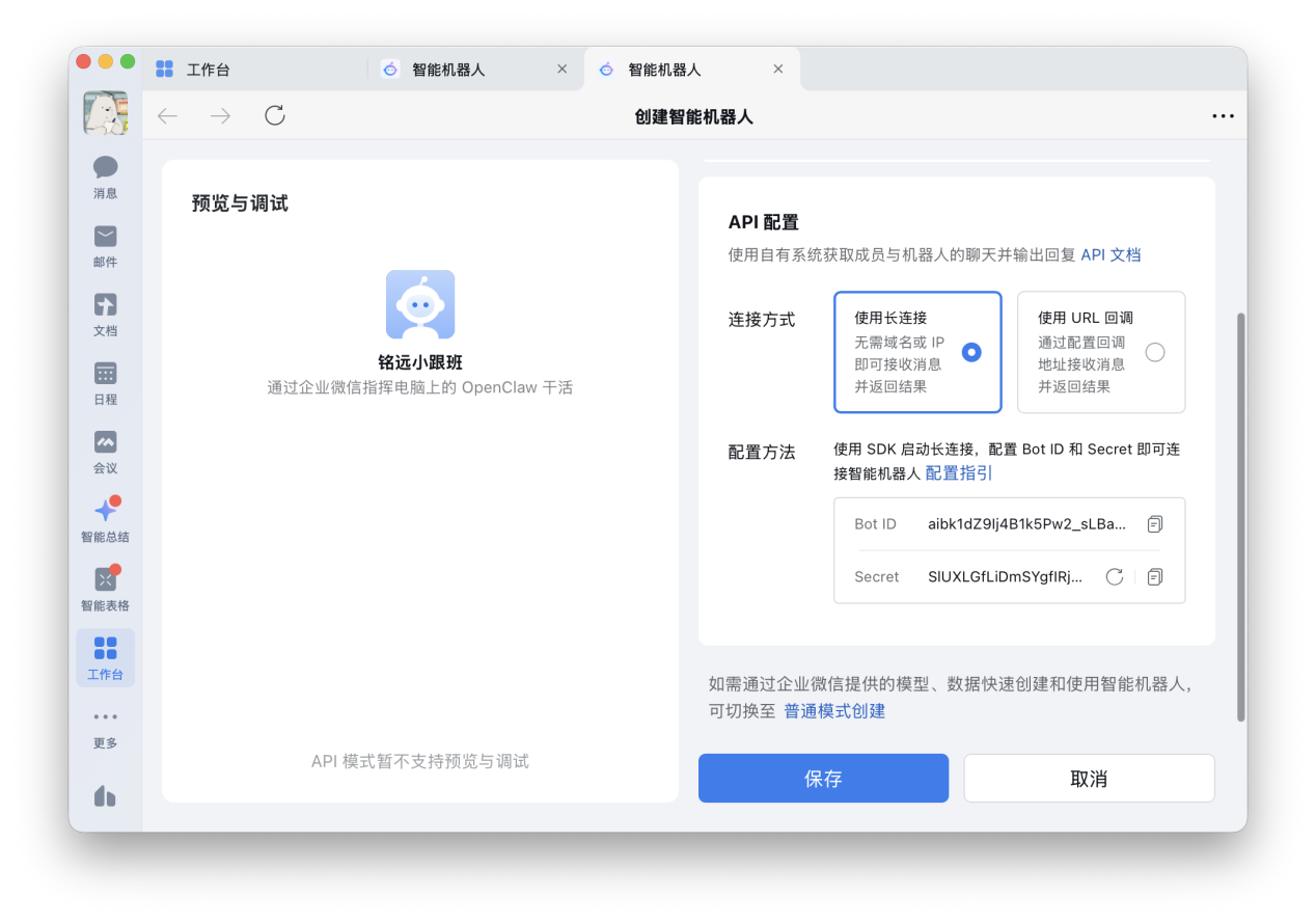 API 配置 - 已获取凭证